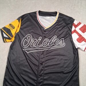 O's Baseball Jersey Mens XL Black Maryland Flag Baltimore Orioles Button Up Mesh